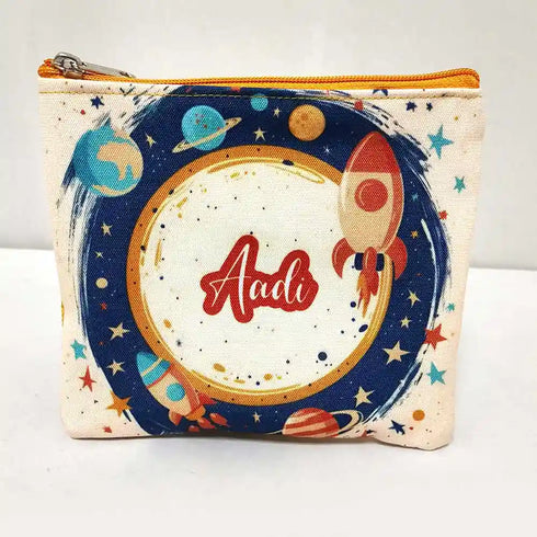 Personalised Space Printed Drawstring Bag with Neck Pillow Combo for Kids